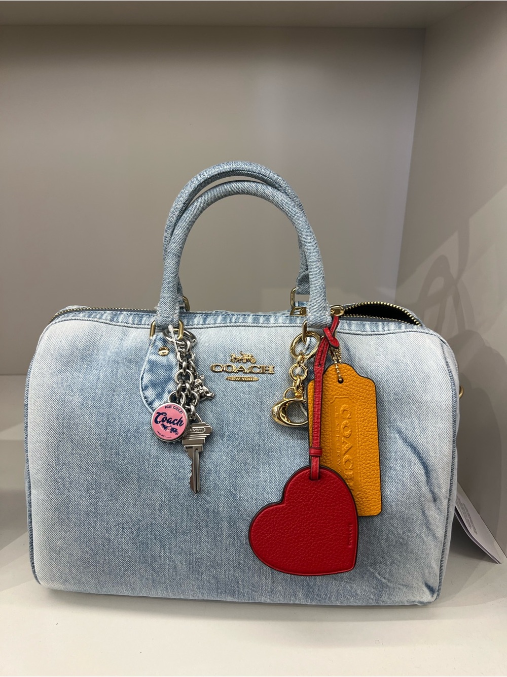 COACH 💙 Rowan Large Satchel Bag in Loved Denim with charms